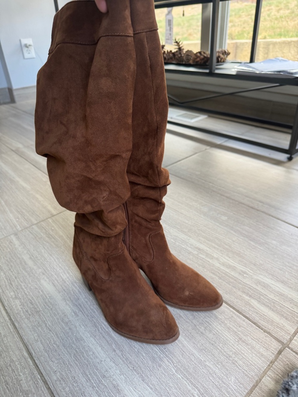 Women's Brown Suede Knee-High Slouch Boots